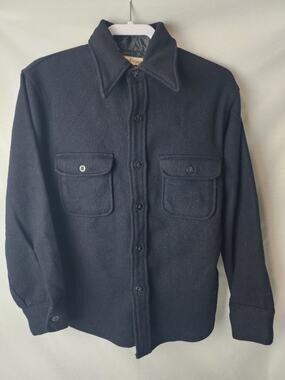 Mens S 1950s Fox Knapp Wool Shirt Jacket Dark Blue USA Made Workwear Vintage